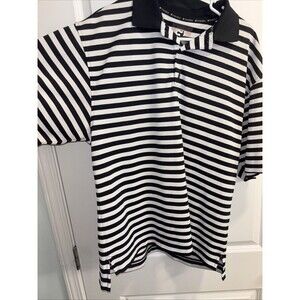 FootJoy Shirt Men XLarge Black/White Striped Polo Golf Performance Short Sleeve